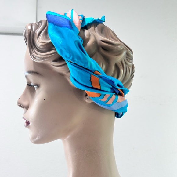 Silk Blue and Orange Scarf - Picture 12 of 16